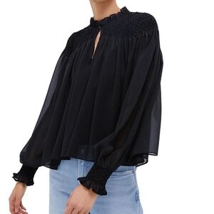 Tuckernuck $188 MSRP Sz Large Black Sheer Rylie Blouse Ruffle Long Sleeve Top L